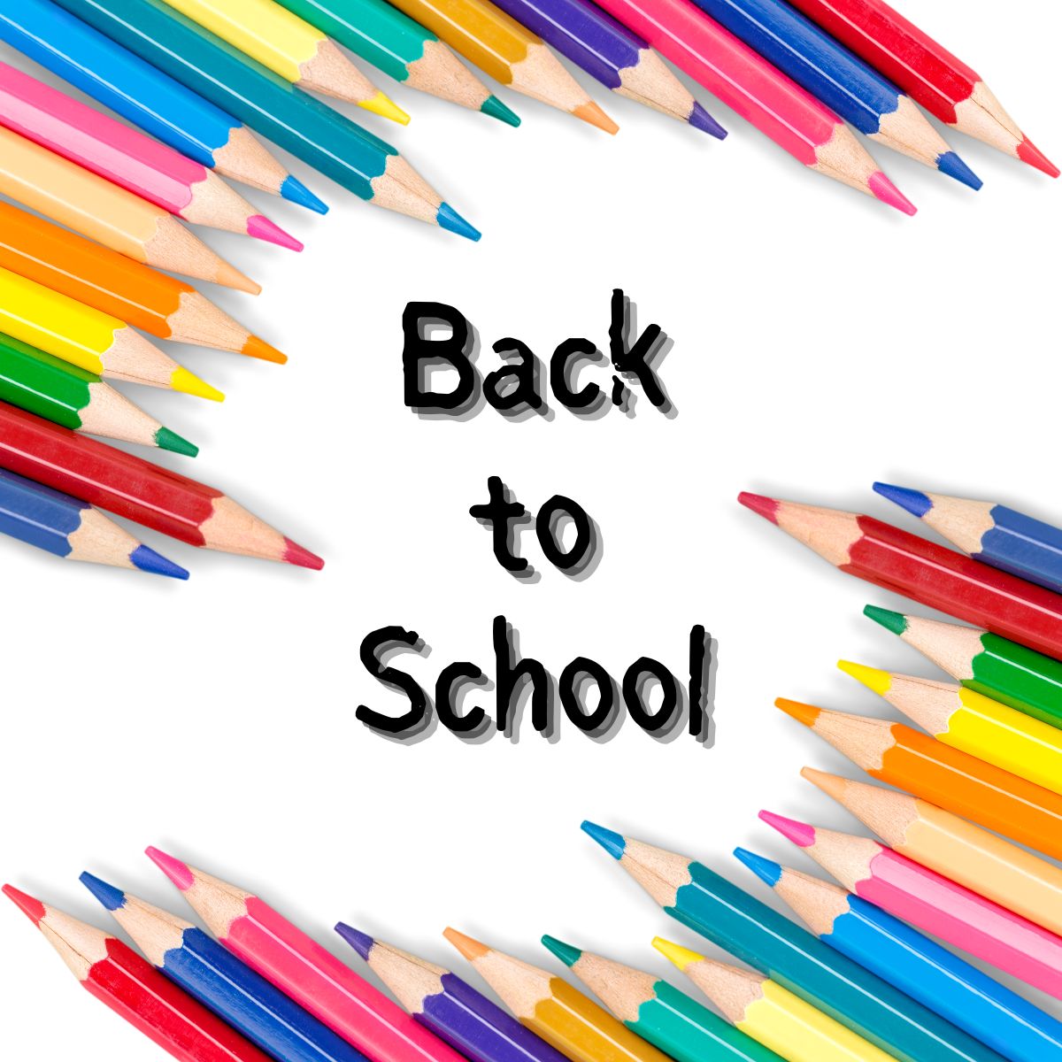A colourful border of pencils with back to school in the middle