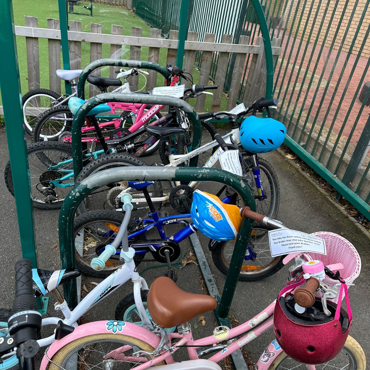 Bikes in a bike shed.
