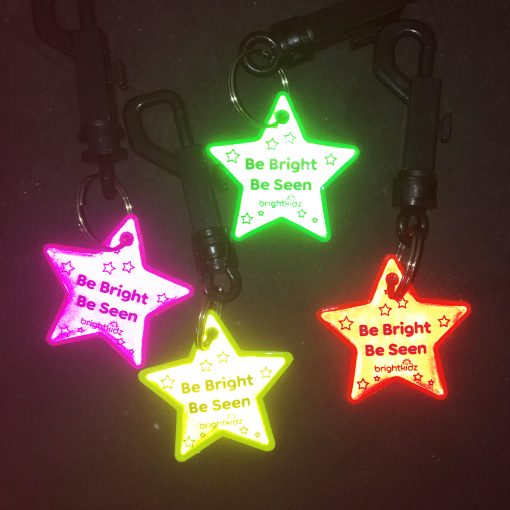 Reflective Star Clip-on shining at night.