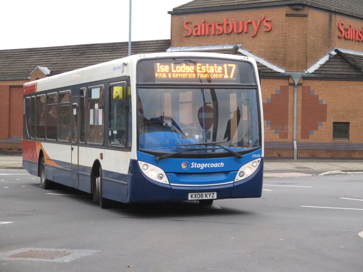 Bus driving through the town