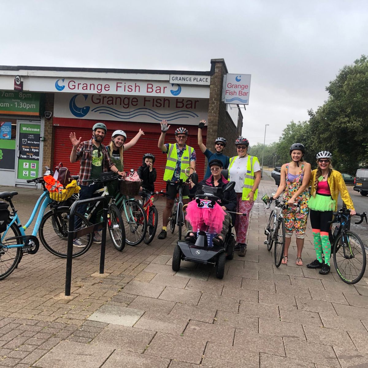 Cyclists and mobility scooter