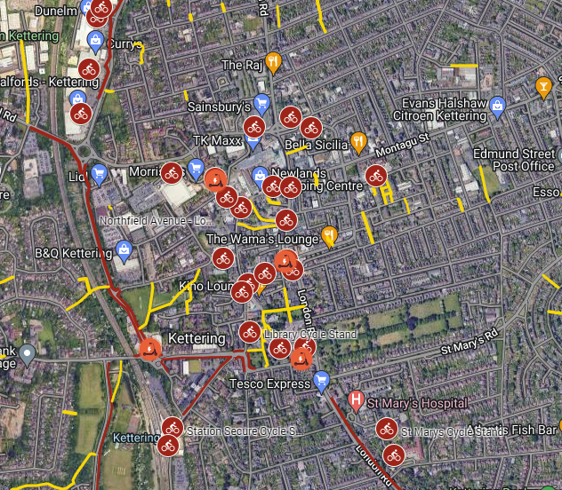 Kettering Cycle Map Google Map Screen cap