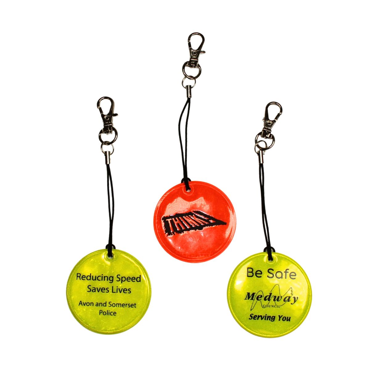 Circle clip on reflectors, one colour print, with stretchy clip