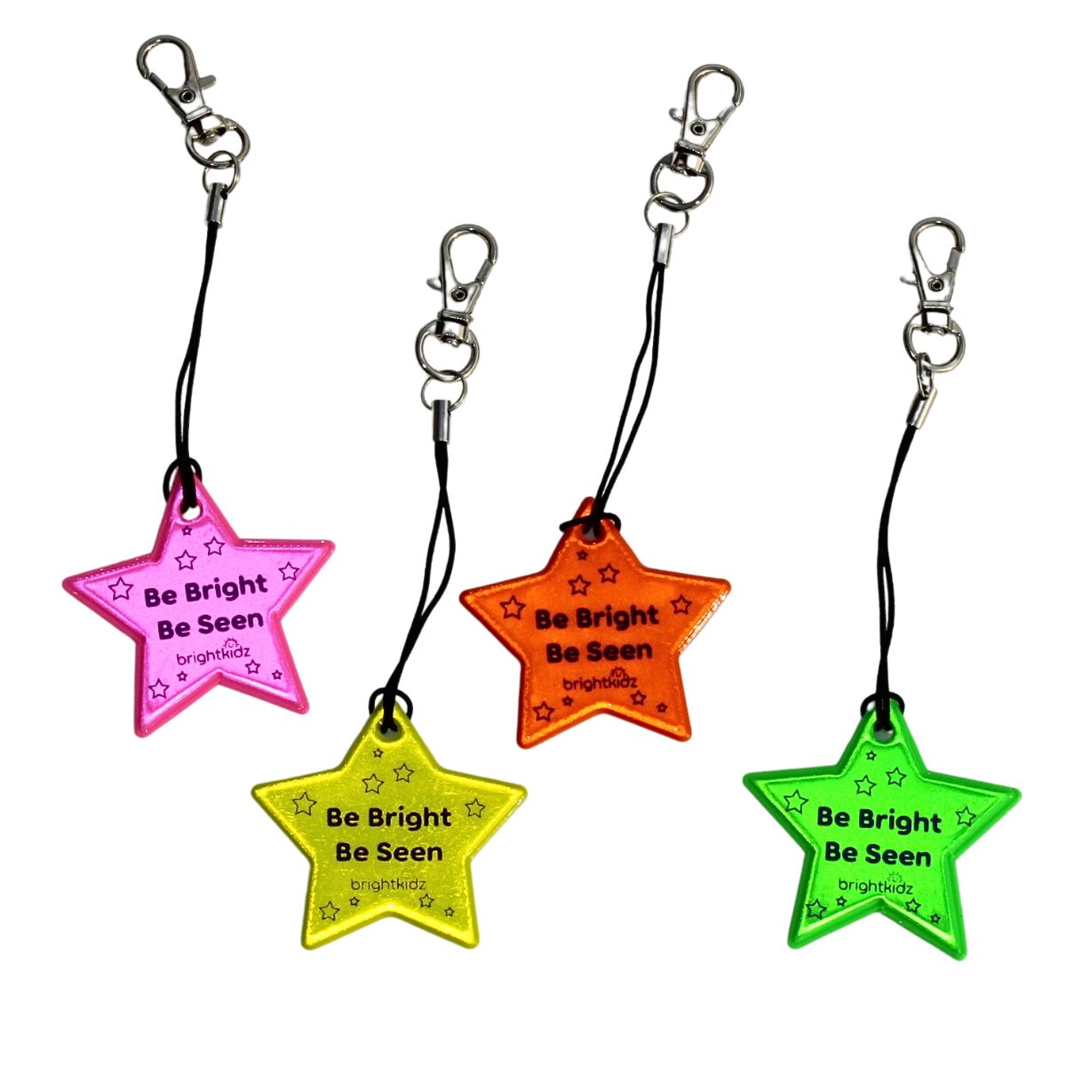 Green, Yellow, Orange and Pink star reflectors on a stretchy clip 