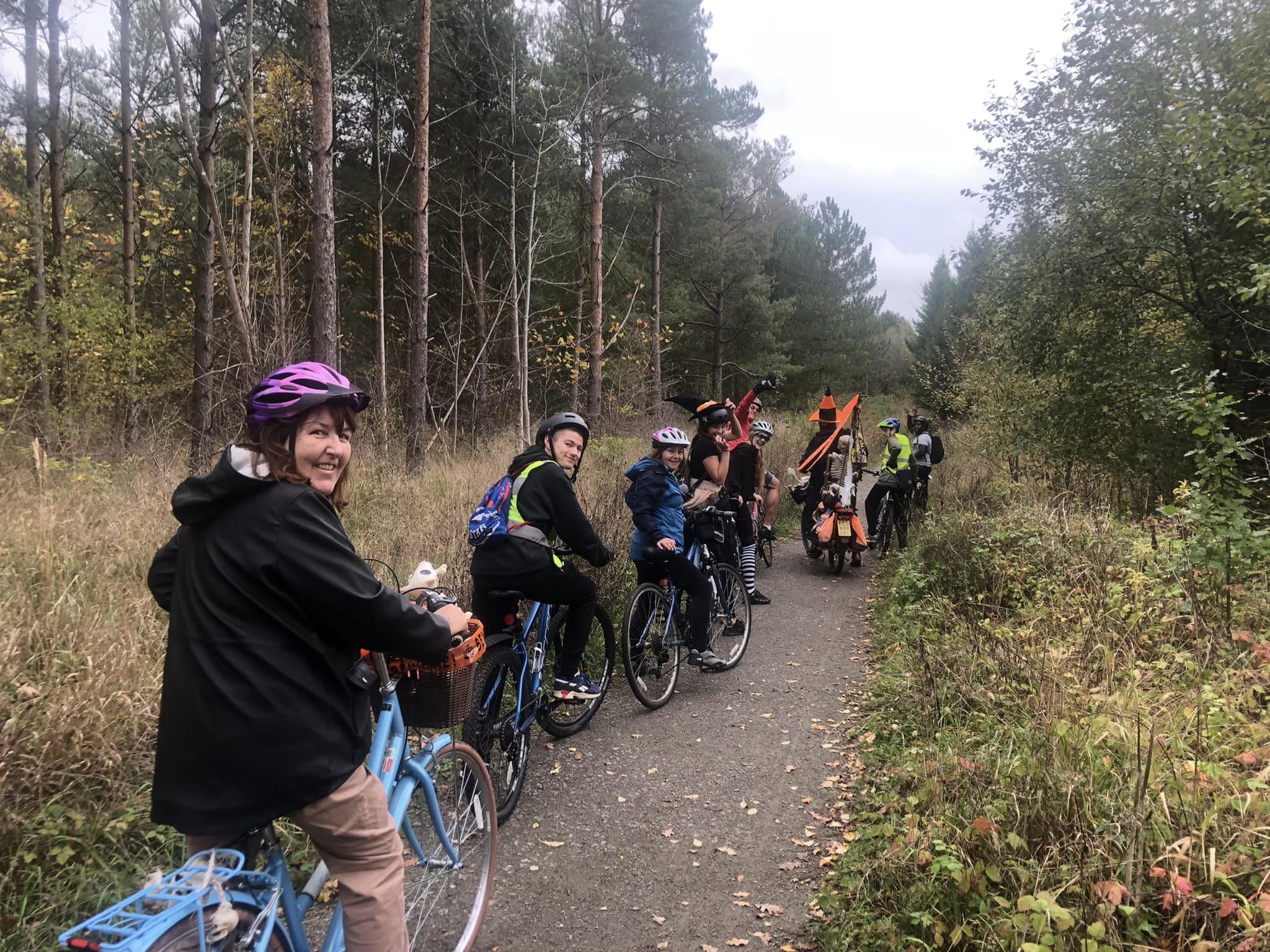 Cyclists in the woods