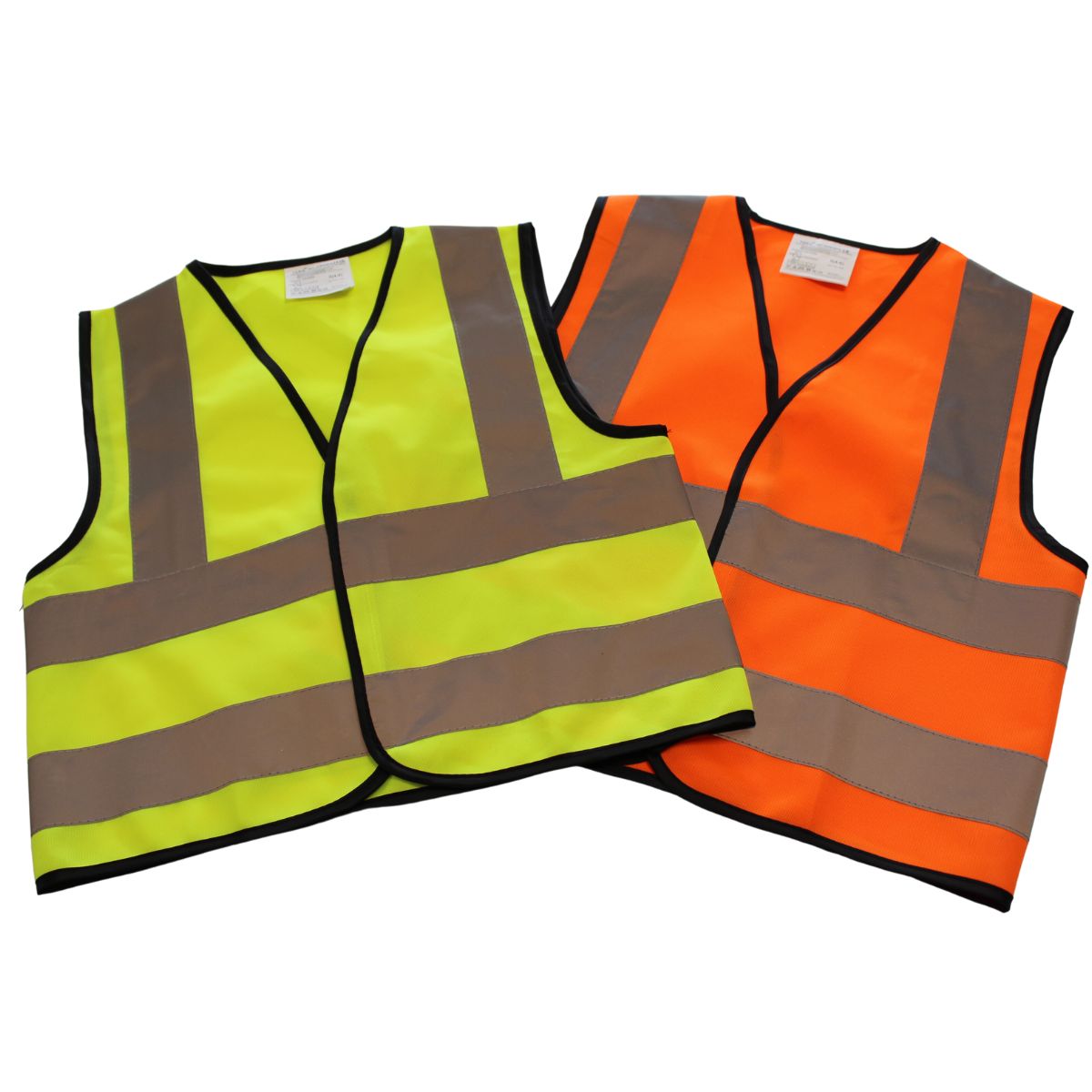High Vis Child Waistcoats, Yellow and Orange.