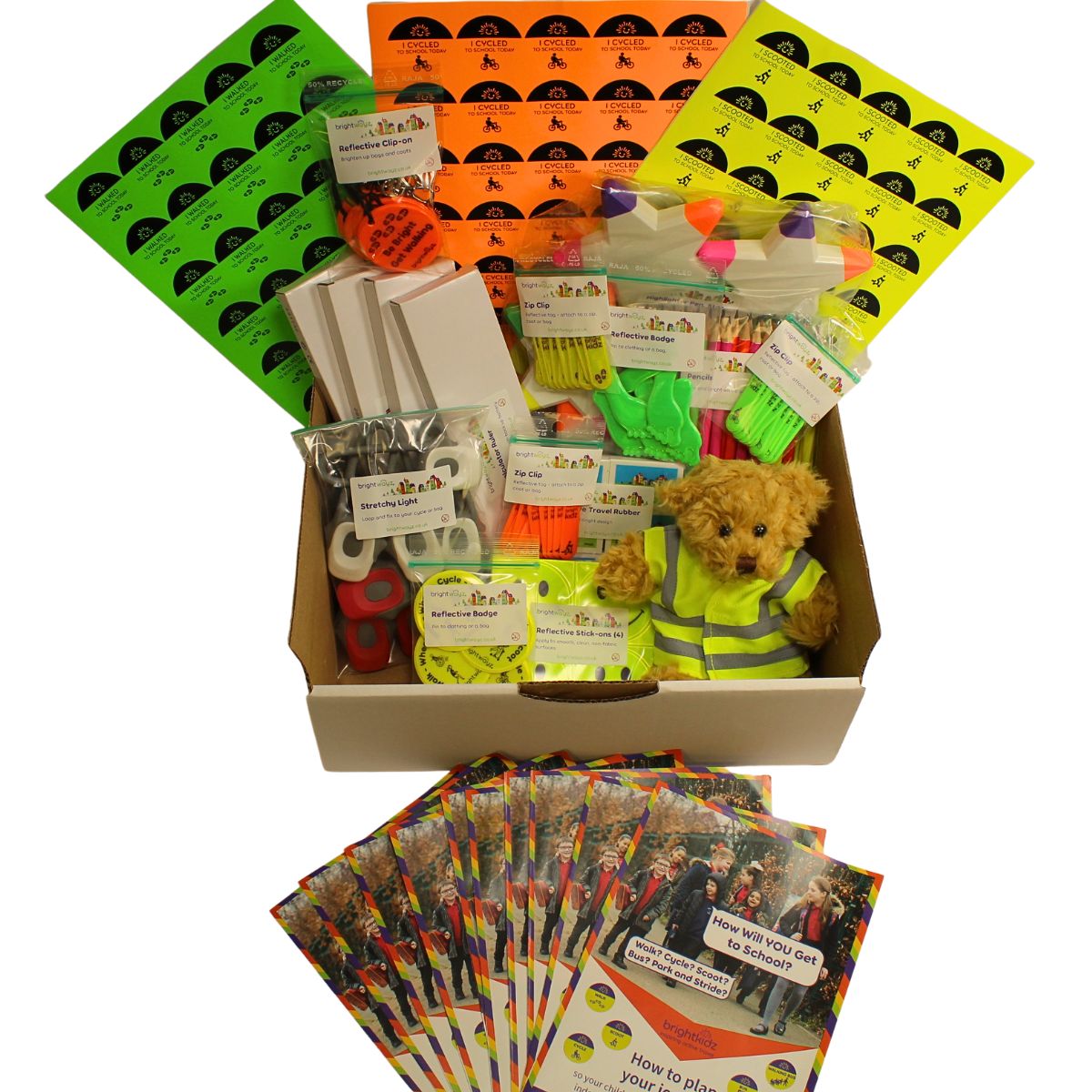 Active Travel to school pack, How will you get to school leaflets splayed out.