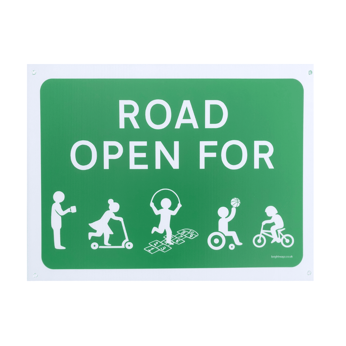 Road Open For Play sign.