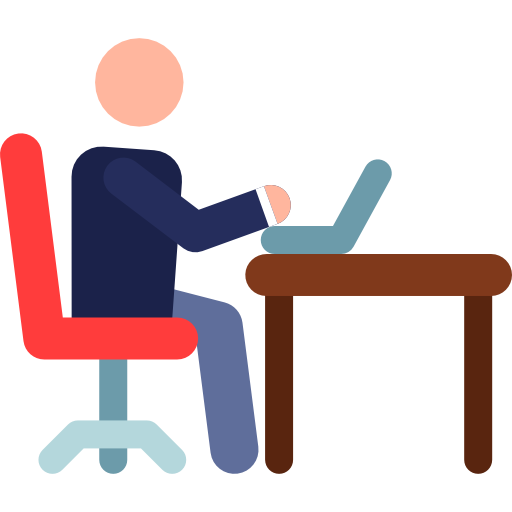 Sitting at the desk illustration.